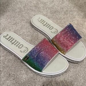 Juicy Couture Yummy Rainbow Women’s Slides Bling Sandals 